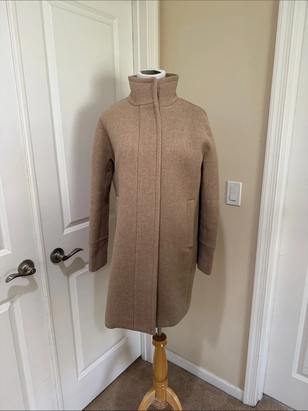 J. Crew Stadium Cloth Cocoon Coat Nello Gori Wool Tan/Khaki Wash Jacket Size 8 - Picture 3 of 10